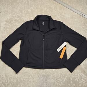 NWT - Aqua Women Cropped Full Zip Mock Neck Jacket Black Size XL - MSRP $98